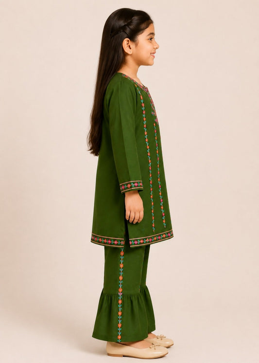 Green Embroidered Gharara KST 219