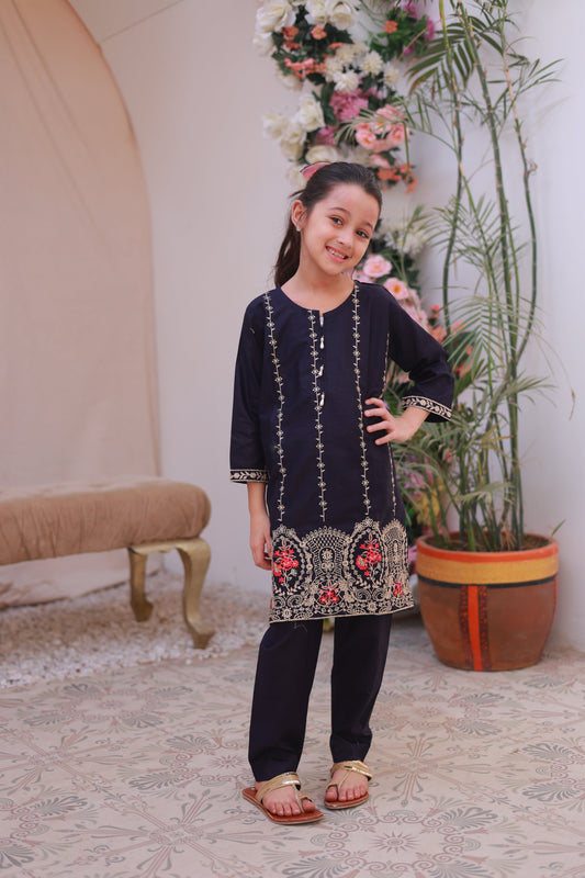 Black Embroidered 2pcs Suit-KST 018