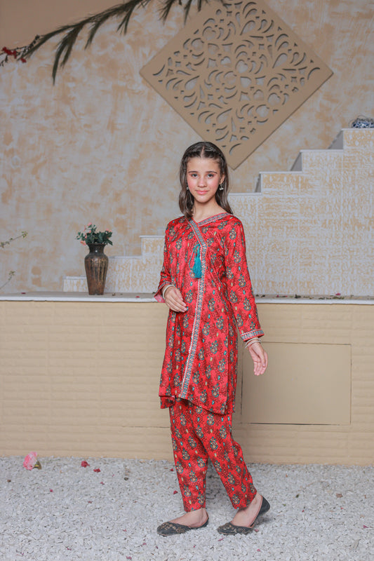 Fire Red Angrakha Style 2pcs Suit-KST 058