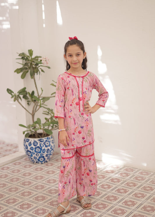 Rose Pink 2pcs Printed Gharara Suit-KST 052