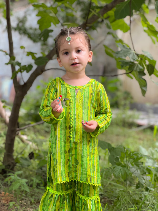 Pear Green 2pcs Printed Gharara Suit-KST 051