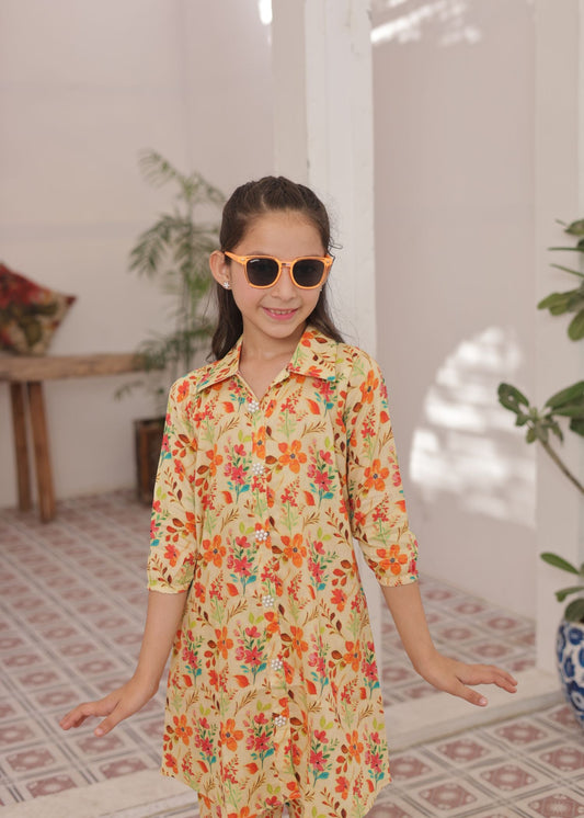 Pastel Cream 2pcs Printed Style Suit-KST 047