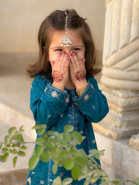 Dodger Blue Embroidered 2pcs Suit KST 085