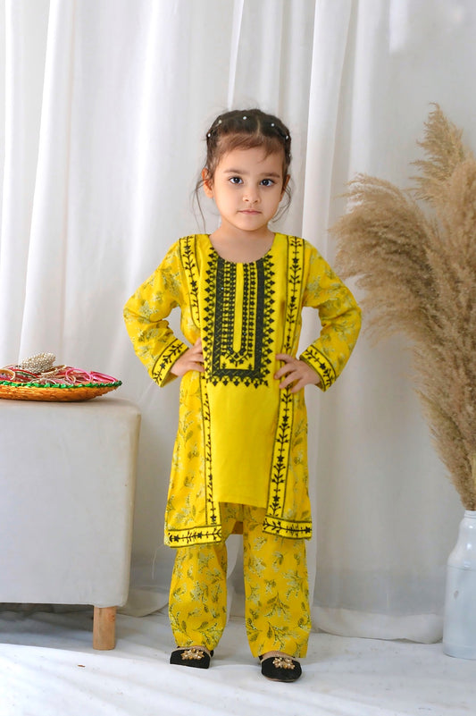 Classic Yellow Coat Style 2pcs Embroidered Suit-KST 061