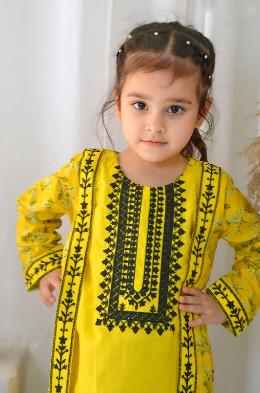 Classic Yellow Coat Style 2pcs Embroidered Suit-KST 061