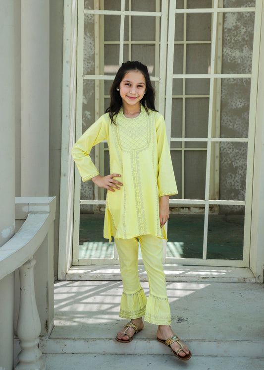 Pale Yellow Kurta Set KST 187
