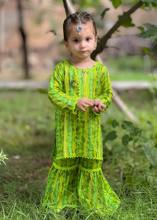 Pear Green 2pcs Printed Gharara Suit-KST 051