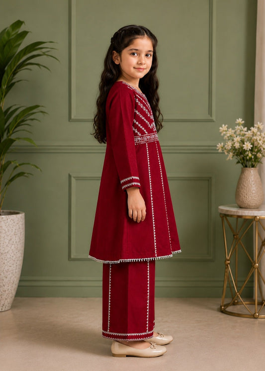 Red Embroidered Frok Style With Flapper KST 215