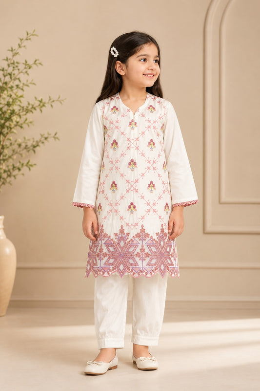 White Embroidered 2Pcs Kurta Set KST 212