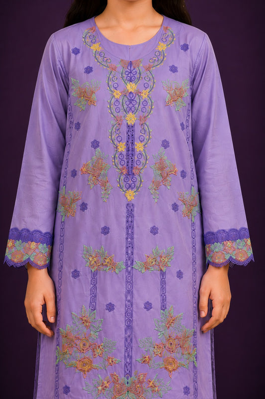 Purple Embroidered 2Pcs Kurta Set KST 214