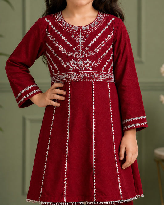 Red Embroidered Frok Style With Flapper KST 215