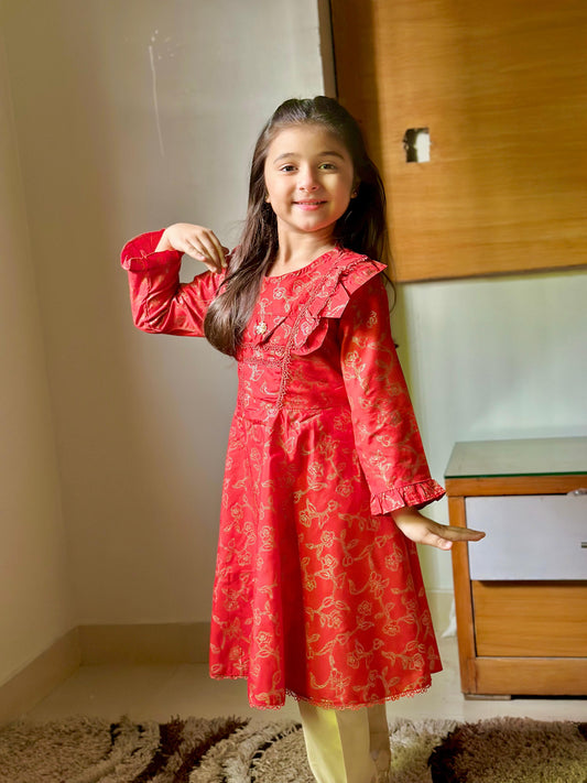 Imperial Red Short Frock KST 094