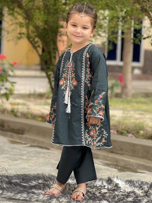 Bottle Green Shirt with Gharara KST 170