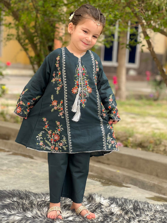 Bottle Green Shirt with Gharara KST 170