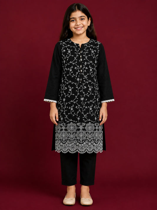 Smoke Black Embroidered 2Pcs Kurta Set KST 221