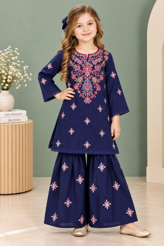Midnight Blue Embroidered Gharara KST 230