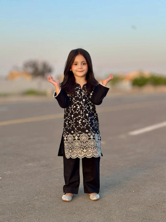 Smoke Black Embroidered 2Pcs Kurta Set KST 221