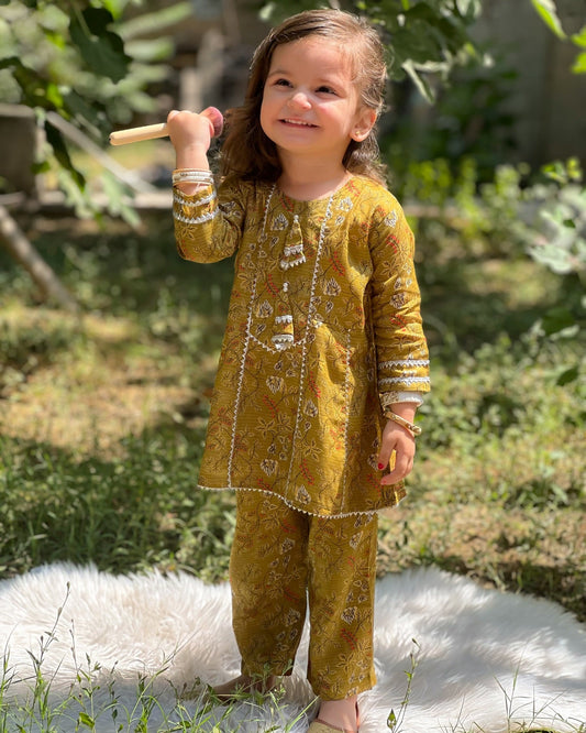 Cactus Green 2pcs Printed Frock Suit-KST 044