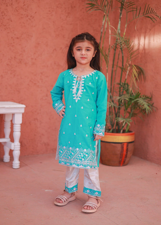 Sky Blue Embroidered Shirt Trouser-KST 011