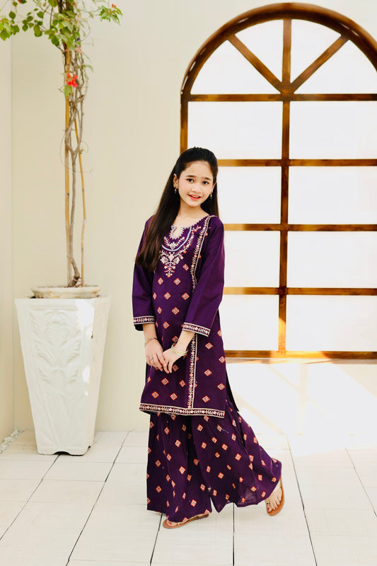 Purple Embroidered Gharara KST 115