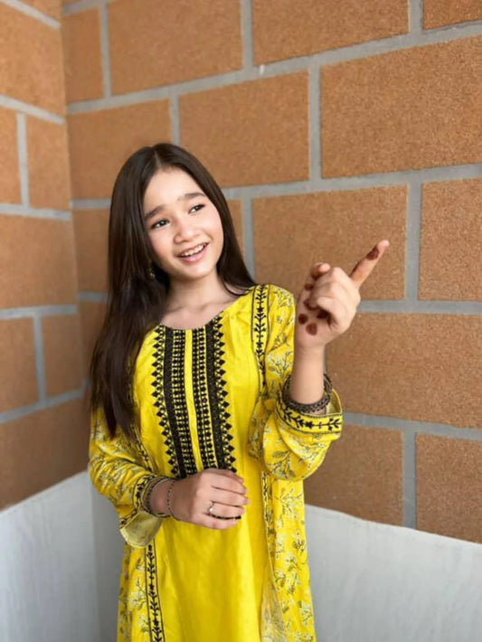 Classic Yellow Coat Style 2Pcs Embroidered Suit - KST 061