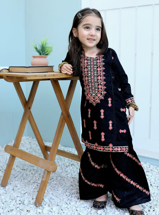 Black Olive Embroidered Gharara KST 072
