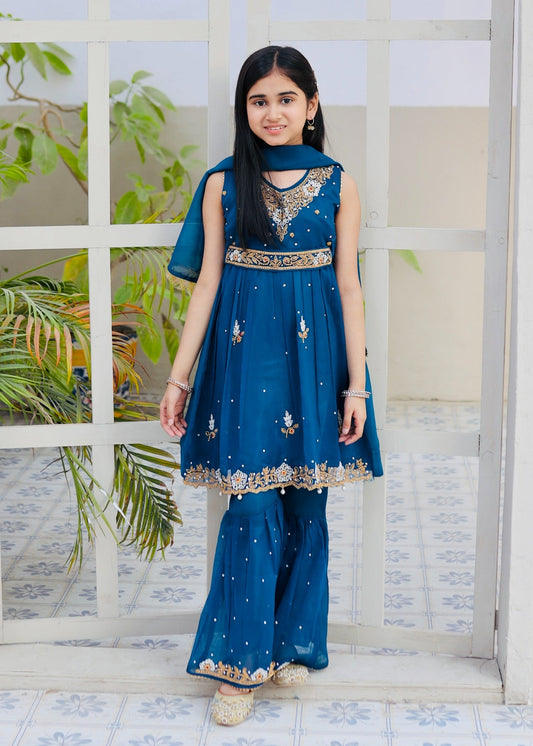 Cerulean Blue Peplum Gharara -KG 025