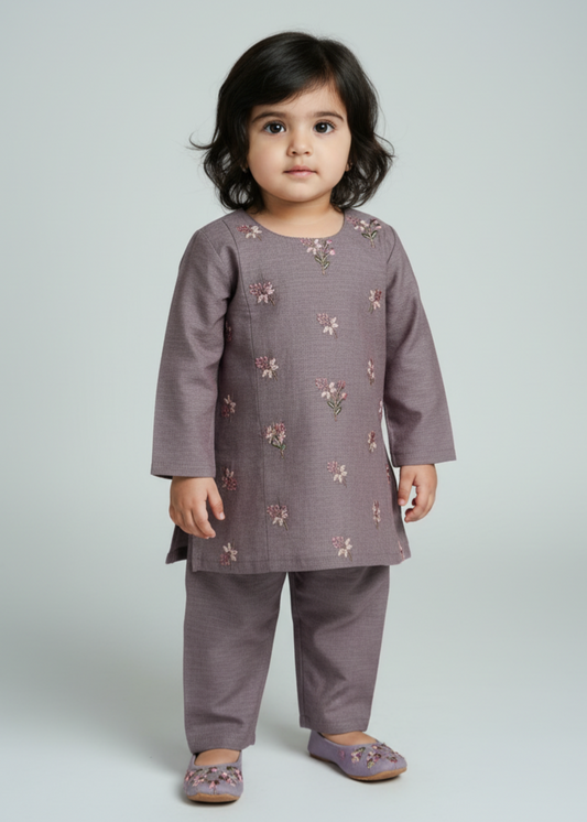 Purple Taupe 2pcs Embroidered Set KST 102