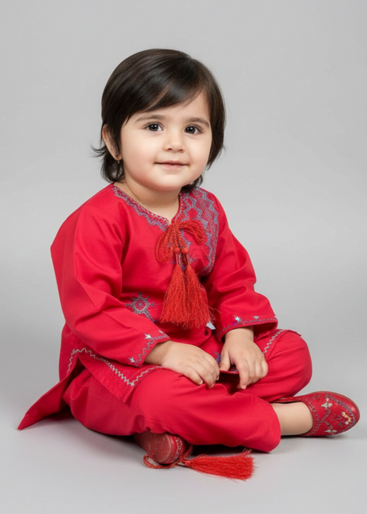 Red 2pcs Embroidered Set KST 097