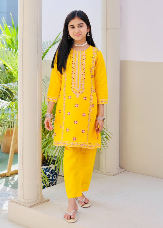 Yellow Embroidered 2Pcs Suit KST 130