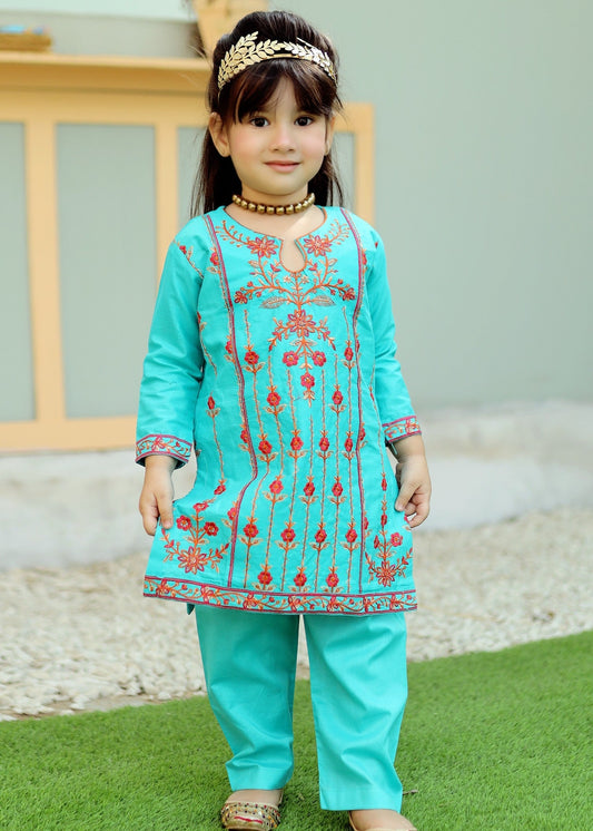 Electric Blue Embroidered 2Pcs Suit KST 079