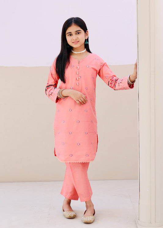 Peach Pink Embroidered 2Pcs Suit KST 132