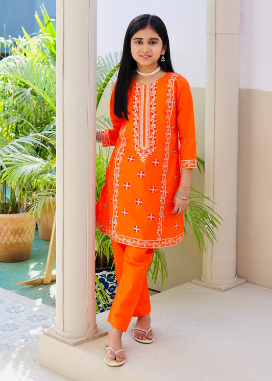 Orange Embroidered 2Pcs Suit KST 131