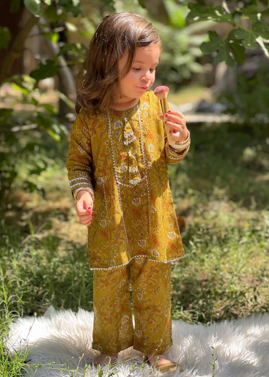 Cactus Green 2pcs Printed Frock Suit-KST 044