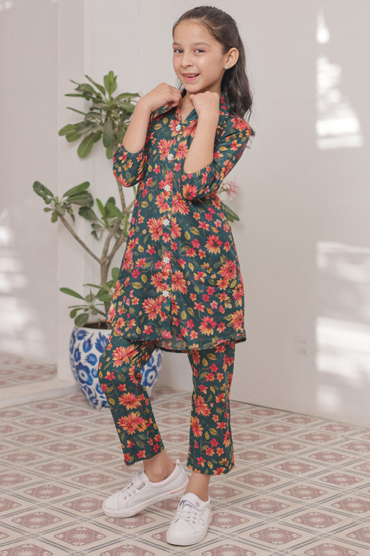 Shamrock Green 2pcs Printed Co-Ord Suit-KST 048