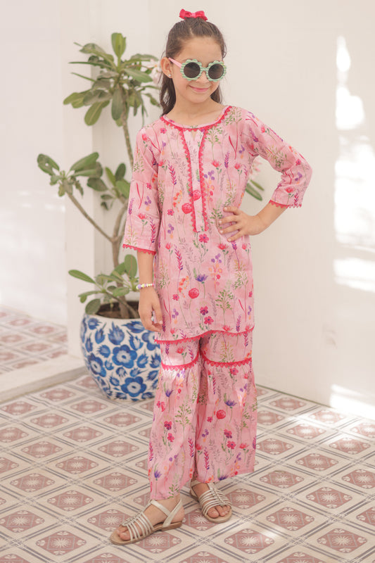 Rose Pink 2pcs Printed Gharara Suit-KST 052