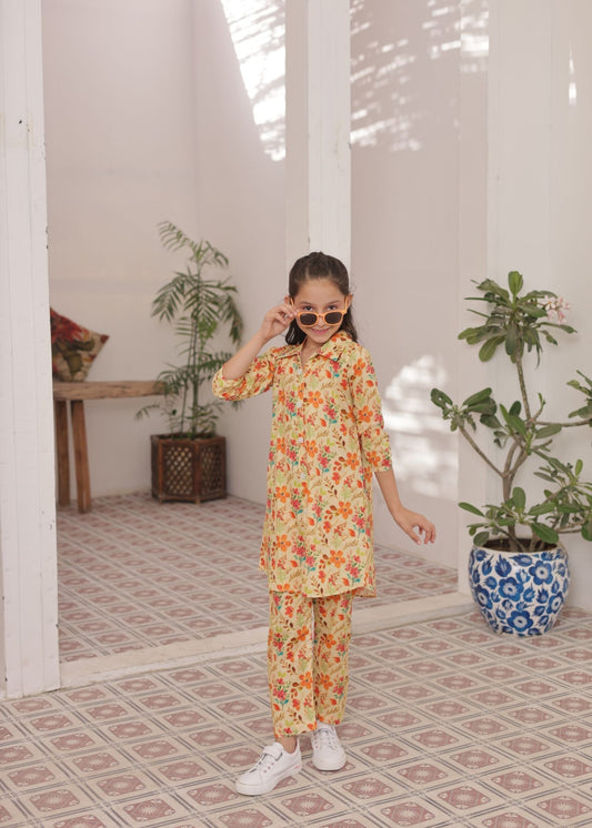 Pastel Cream 2pcs Printed Style Suit-KST 047