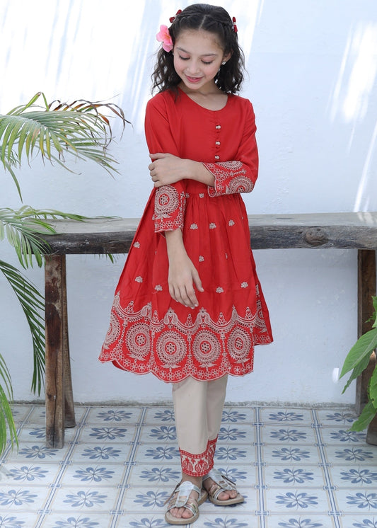 Persian Red Short Frock KST 089