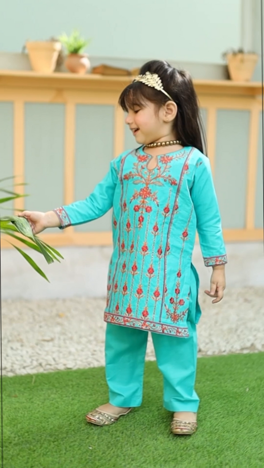 Electric Blue Embroidered 2Pcs Suit KST 079