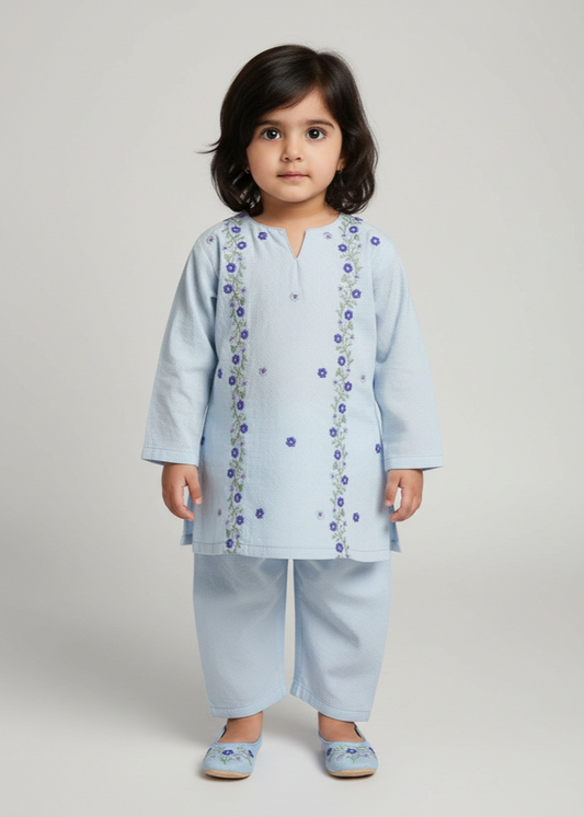 Cloud Blue 2pcs Embroidered Set KST 101