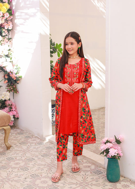 Red Coat Style 2pcs Embroidered Suit-KST 013