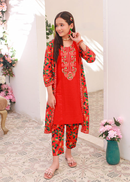 Red Coat Style 2pcs Embroidered Suit-KST 013