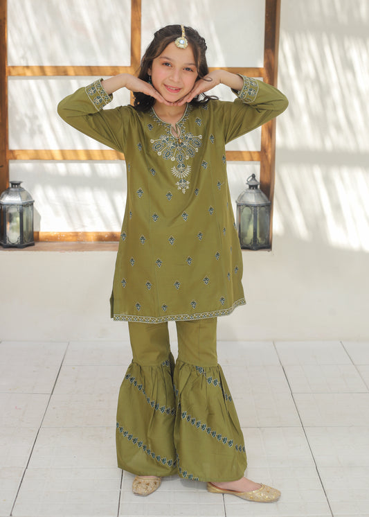 Yellow Green Gharara Suit KST 146