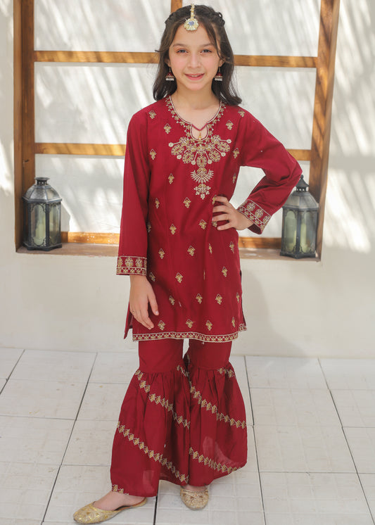 Maroon Gharara Suit KST 145