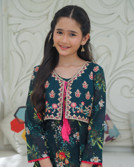 Bottle Green 2Pcs Koti Style With Gharara KST 199