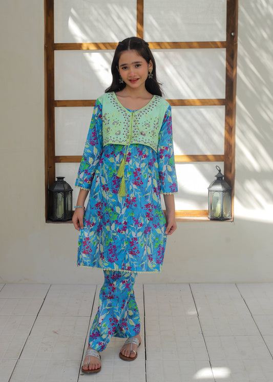 Blue Lagon & Mint Green Koti Style 2Pcs Suit KST 137