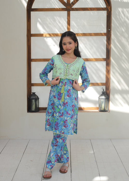 Blue Lagon & Mint Green Koti Style 2Pcs Suit KST 137