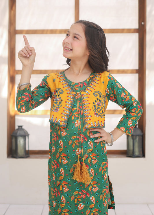 Green & Yellow Koti Style 2Pcs Suit KST 138