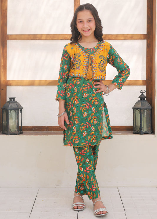 Green & Yellow Koti Style 2Pcs Suit KST 138