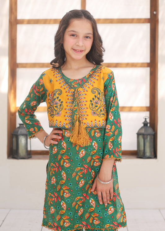 Green & Yellow Koti Style 2Pcs Suit KST 138